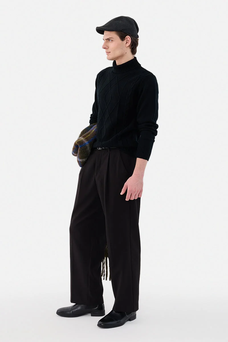 سنيتش 100% Acrylic Cable Knit High Neck Sweater